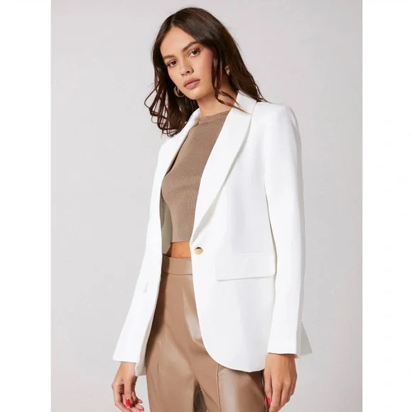 White Classic Blazer Jacket Shawl Collar Long Sleeve - Picture 6 of 8